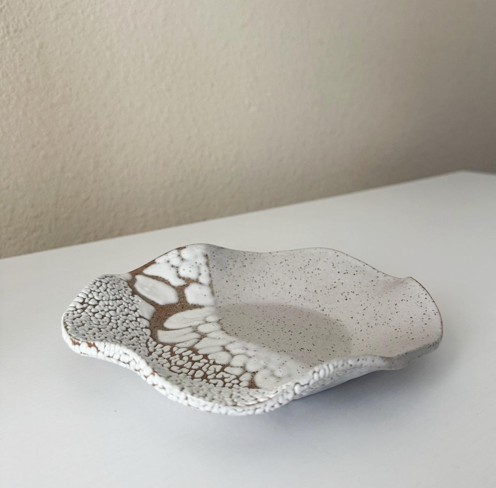 Wavy Plate | Handmade Ceramic Decorative Plate in White Crawl Speckle | 7"
