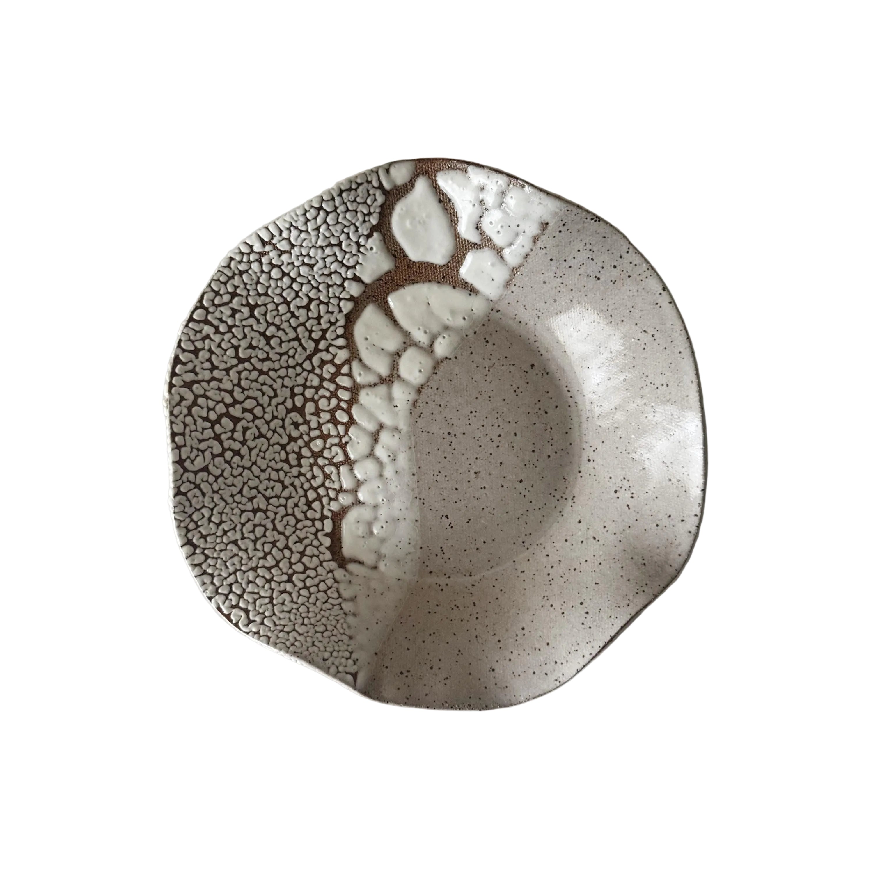 Wavy Plate | Handmade Ceramic Decorative Plate in White Crawl Speckle | 7"