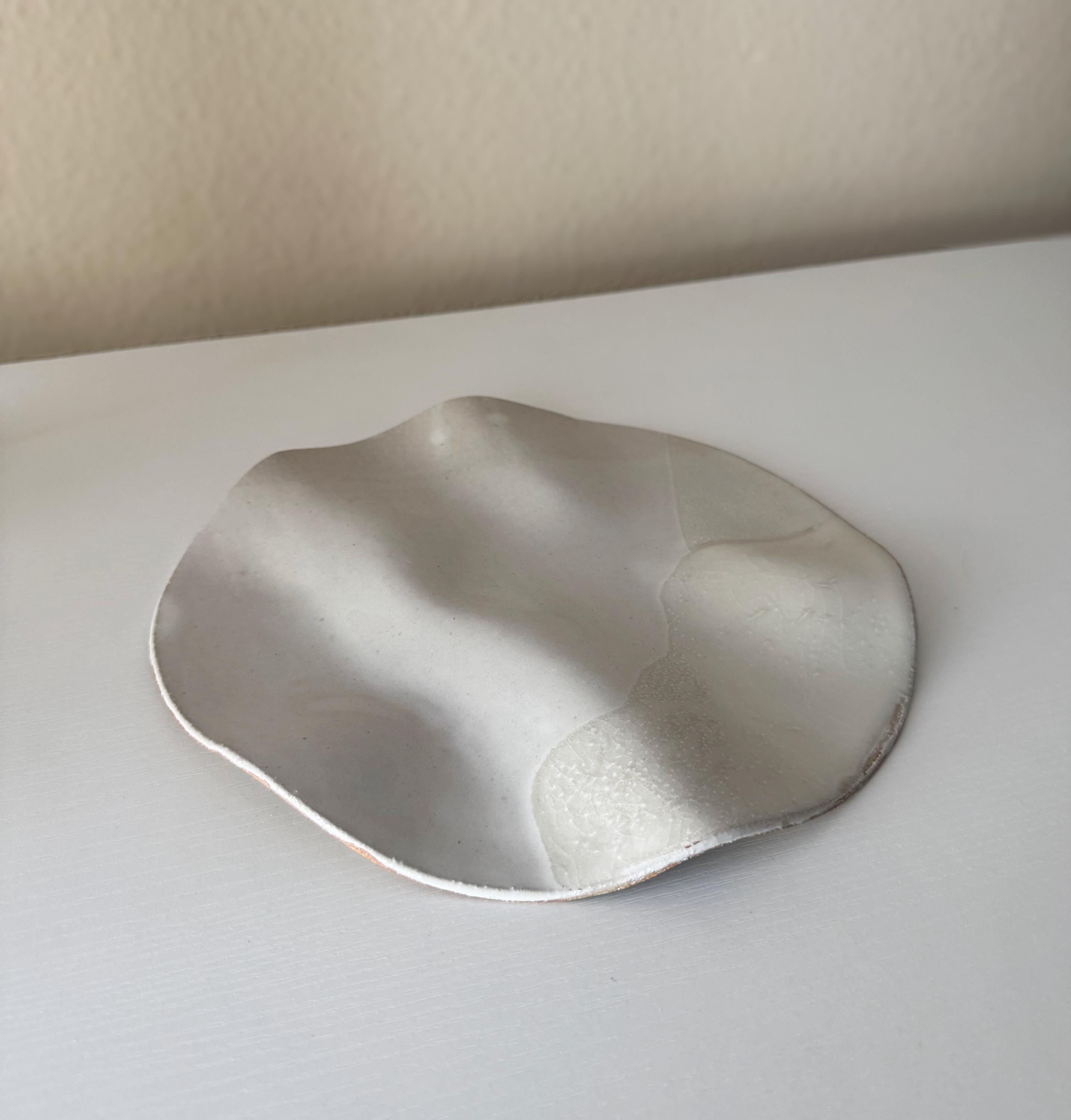 Ripple Platter | Handmade Round Platter in White/Ivory Color Block Glaze | 10"