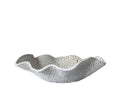 Halo Bowl | Handmade Ceramic Decorative Wavy Bowl in White Crawl | 9"