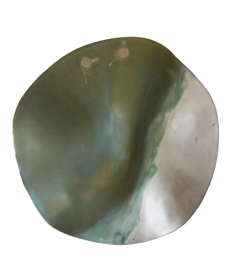 Ripple Platter | Handmade Round Platter in Seafoam/Ivory Color Block | 11.5"