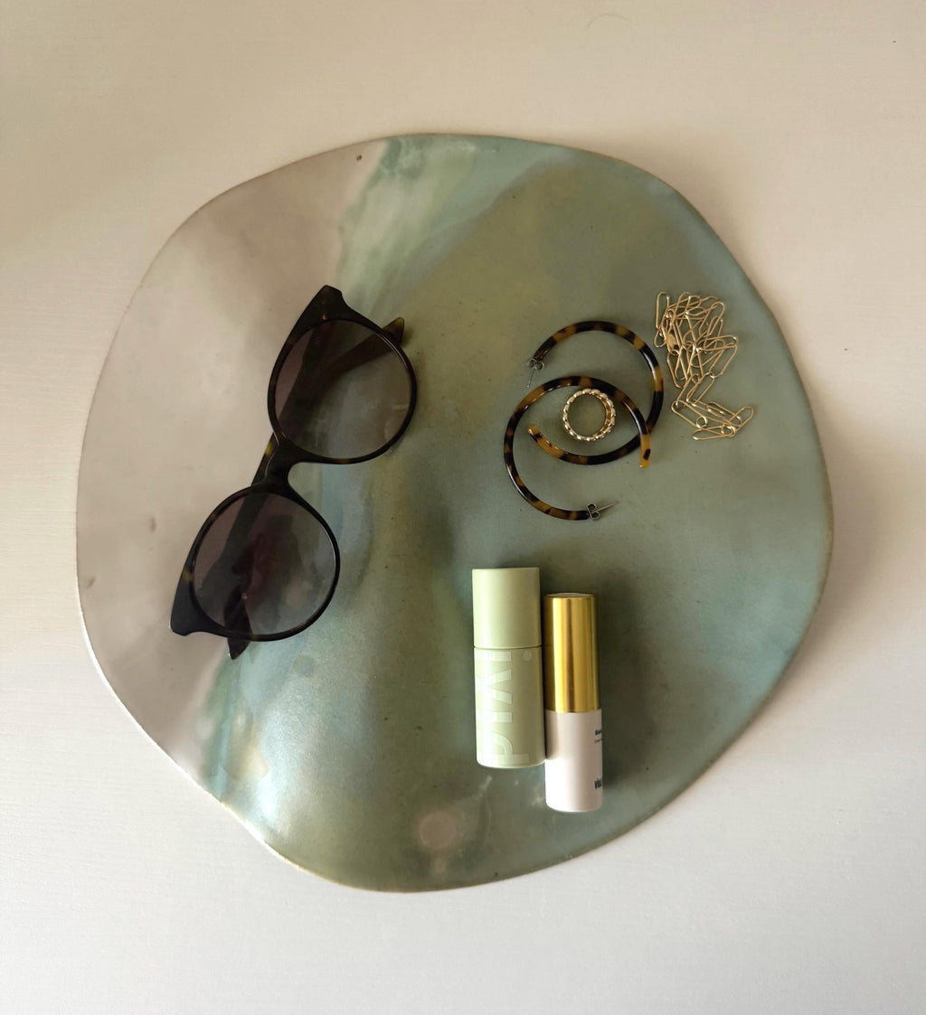 Ripple Platter | Handmade Round Platter in Seafoam/Ivory Color Block | 11.5"