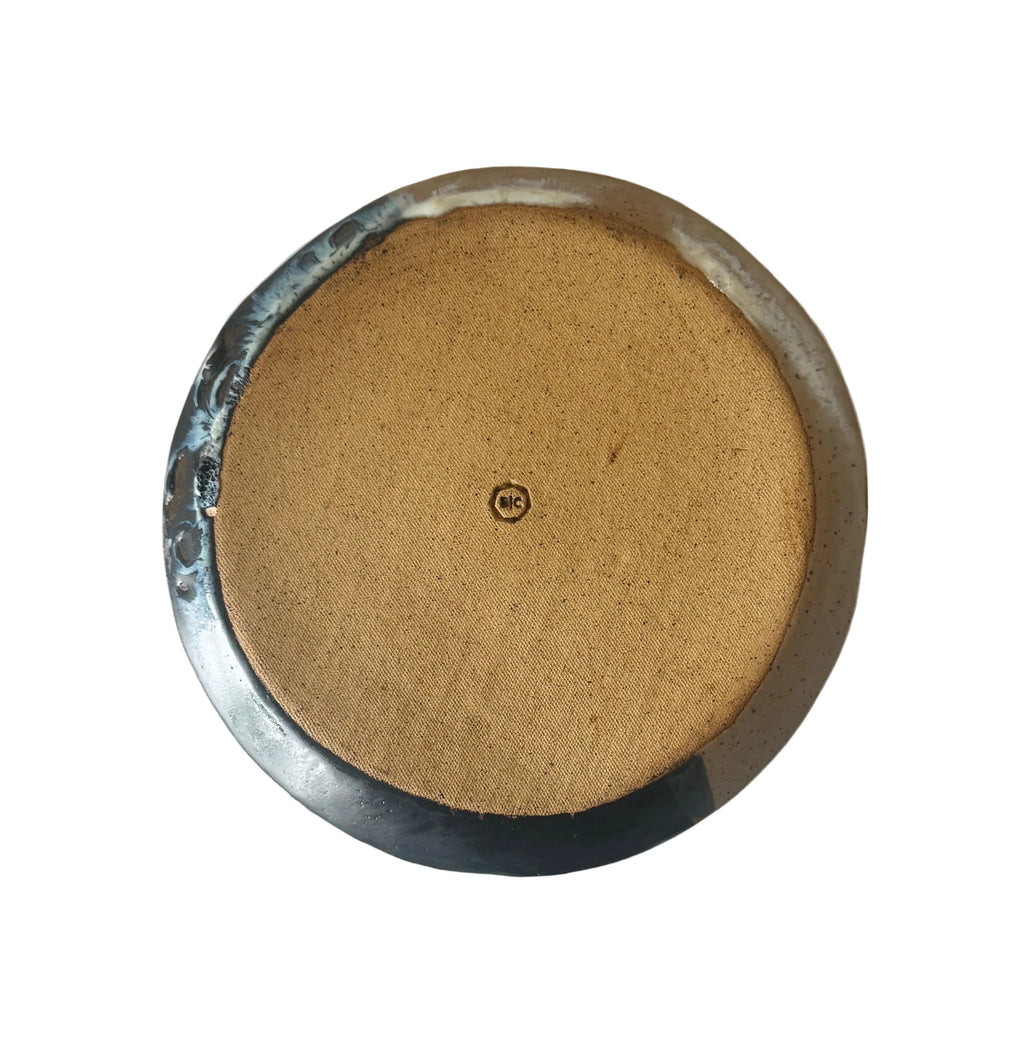 Obsidian Plate | Handmade Ceramic Painterly Stripes Plate in Natural/White/Black | 10"