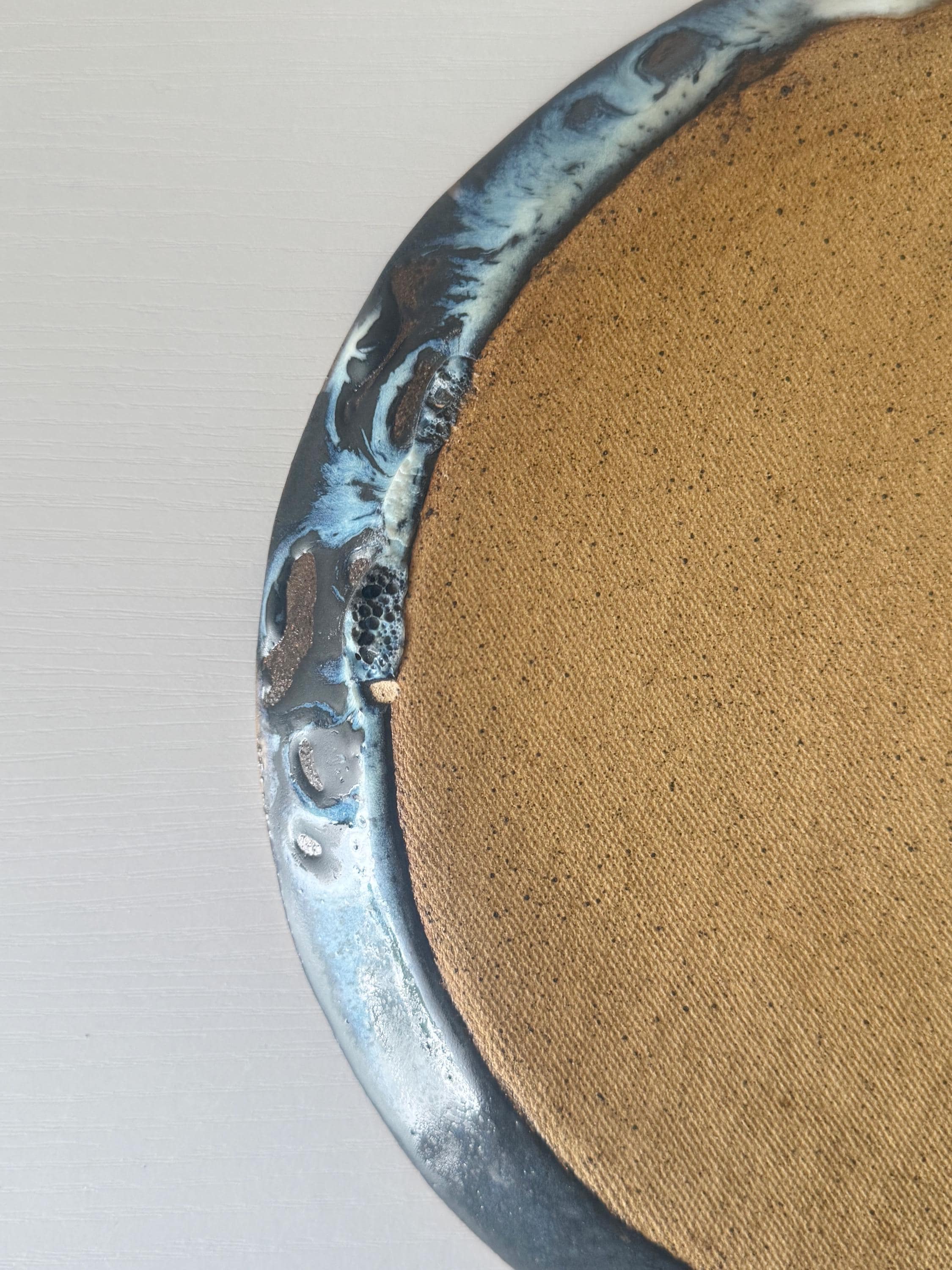 Obsidian Plate | Handmade Ceramic Painterly Stripes Plate in Natural/White/Black | 10"