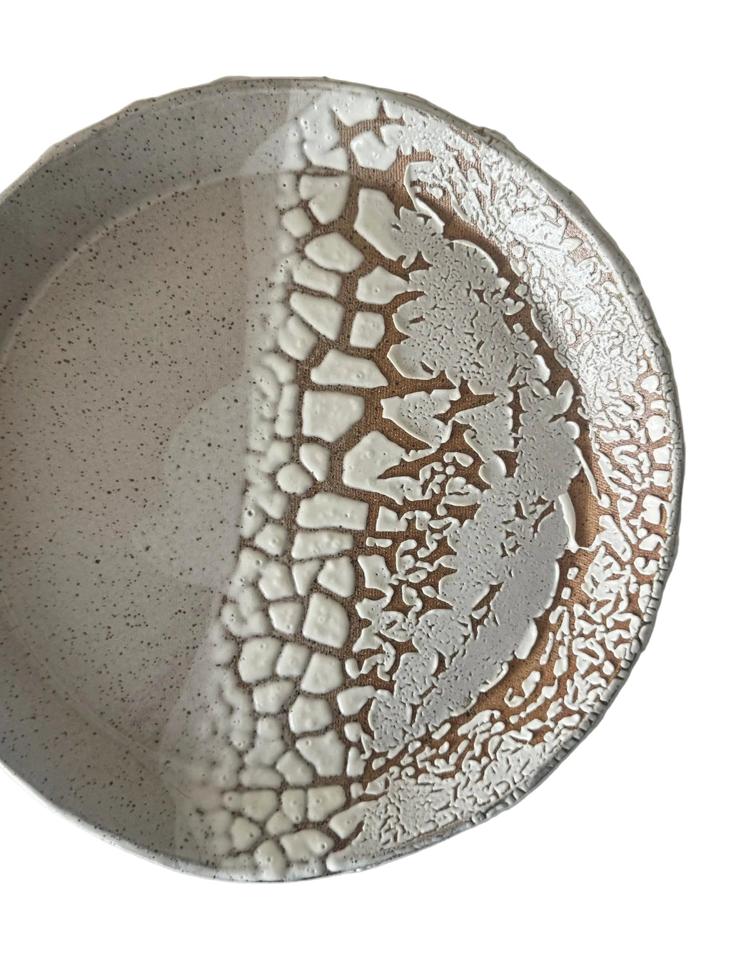 Nayarit Plate | Handmade Ceramic Bubbles Decorative Plate in White Crawl Color Block Glaze | 10"
