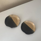 Shale Plate Set | Handmade Ceramic Wavy Plate Set in Beige/Black Color Block | 6", 5.25"
