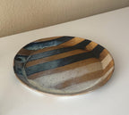 Obsidian Plate | Handmade Ceramic Painterly Stripes Plate in Natural/White/Black | 10"