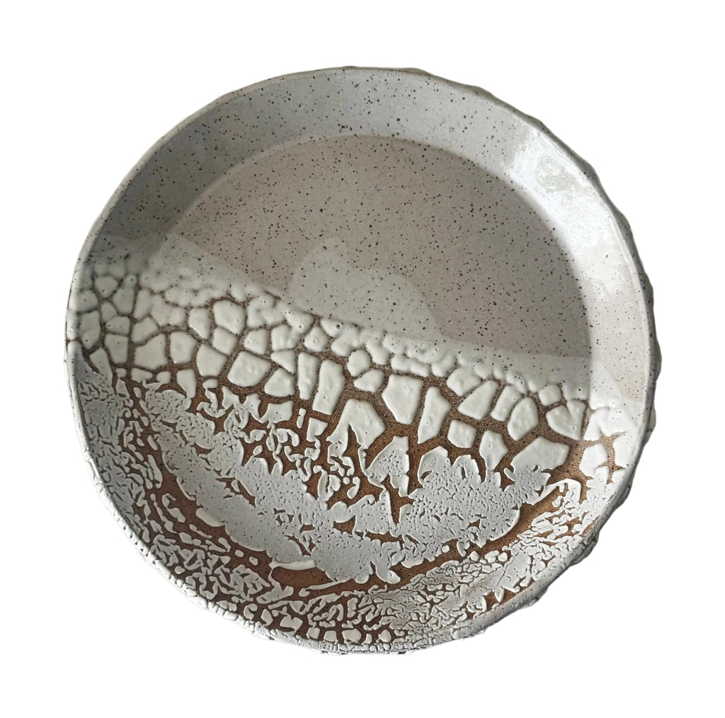 Nayarit Plate | Handmade Ceramic Bubbles Decorative Plate in White Crawl Color Block Glaze | 10"