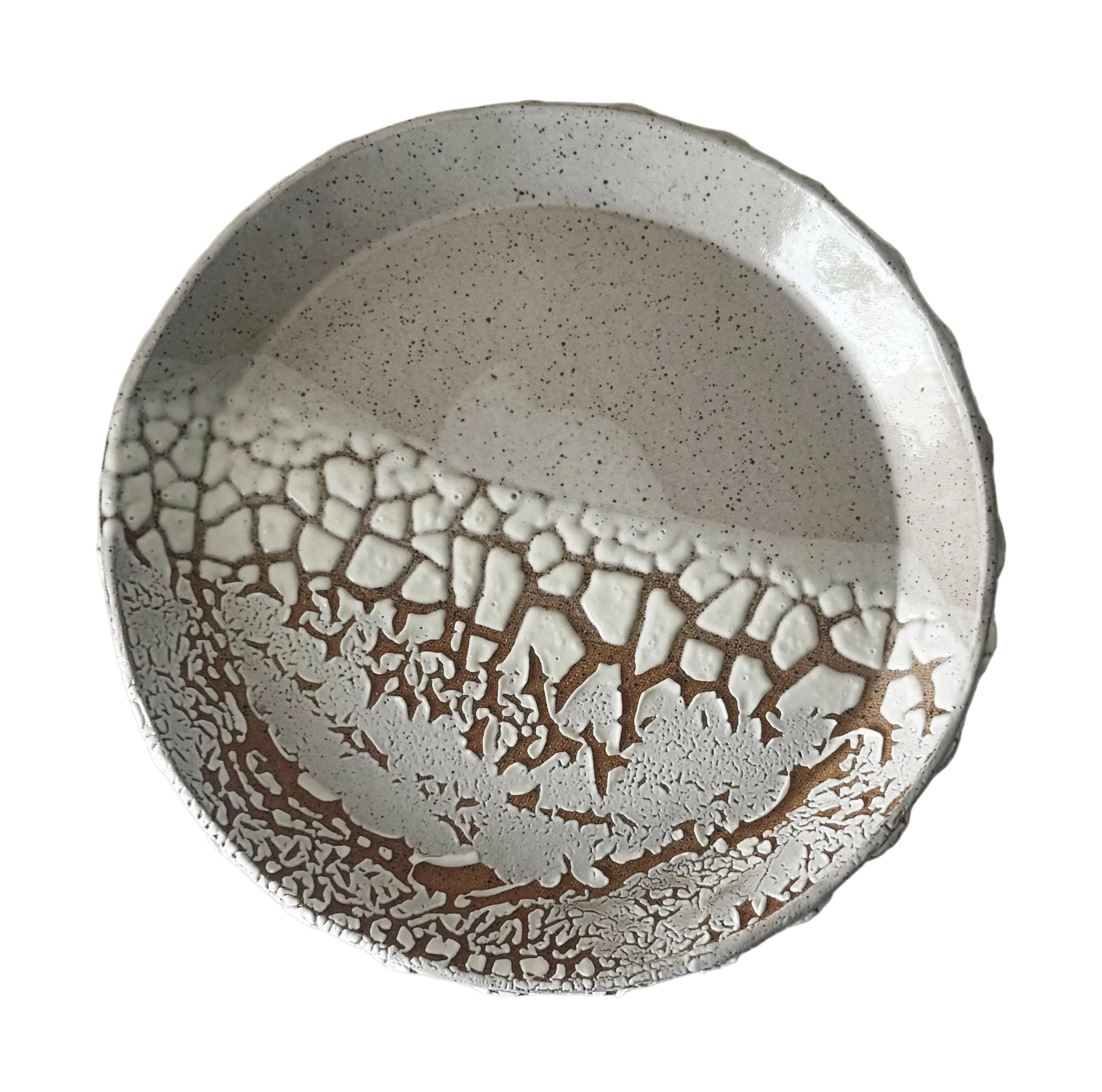 Nayarit Plate | Handmade Ceramic Bubbles Decorative Plate in White Crawl Color Block Glaze | 10"
