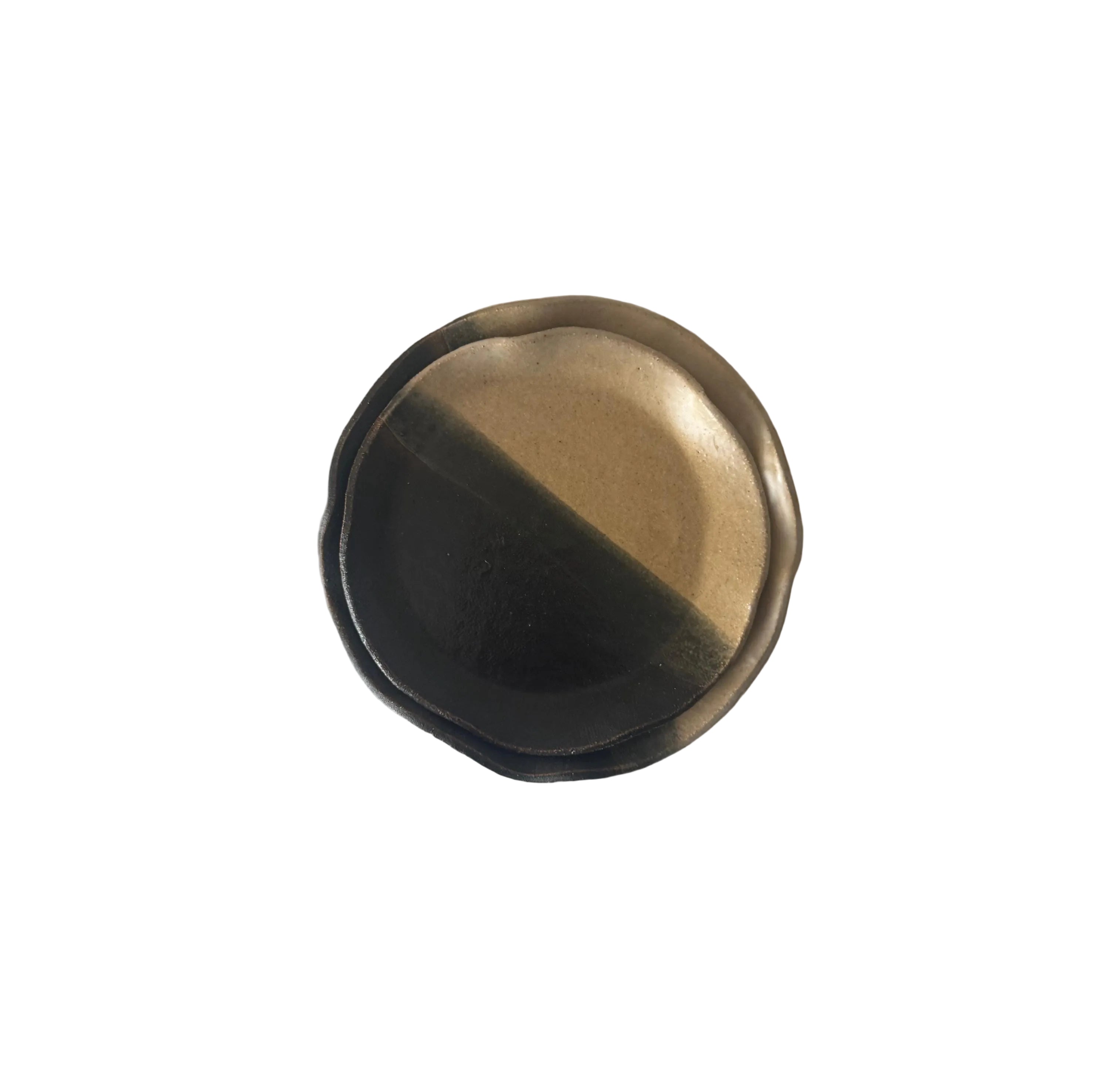 Shale Plate Set | Handmade Ceramic Wavy Plate Set in Beige/Black Color Block | 6", 5.25"