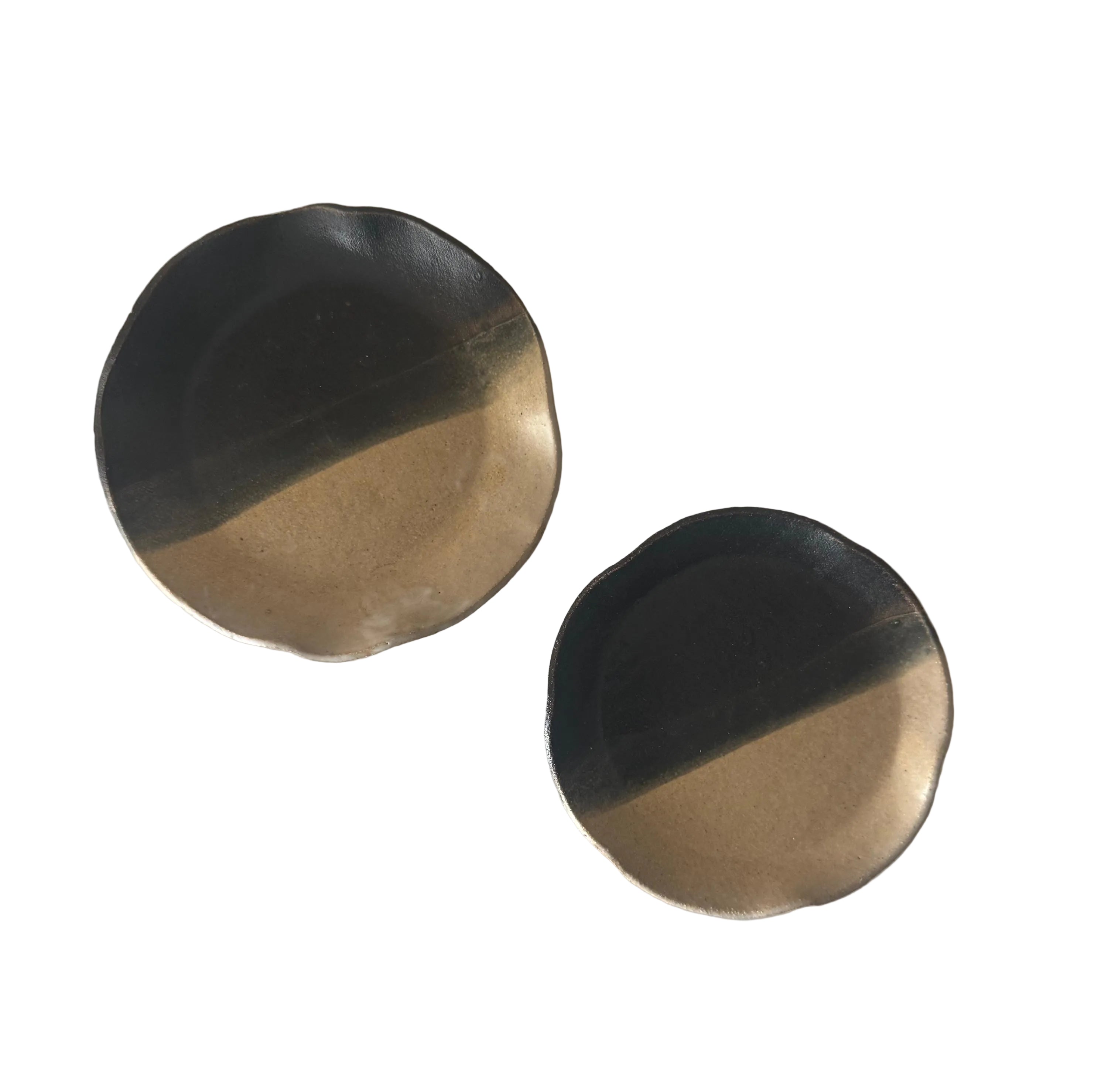 Shale Plate Set | Handmade Ceramic Wavy Plate Set in Beige/Black Color Block | 6", 5.25"