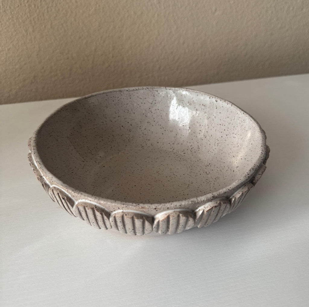 Handmade Ceramic Bubbles Bowl, Speckle Ivory Glaze, Decorative Accents, 8.5"