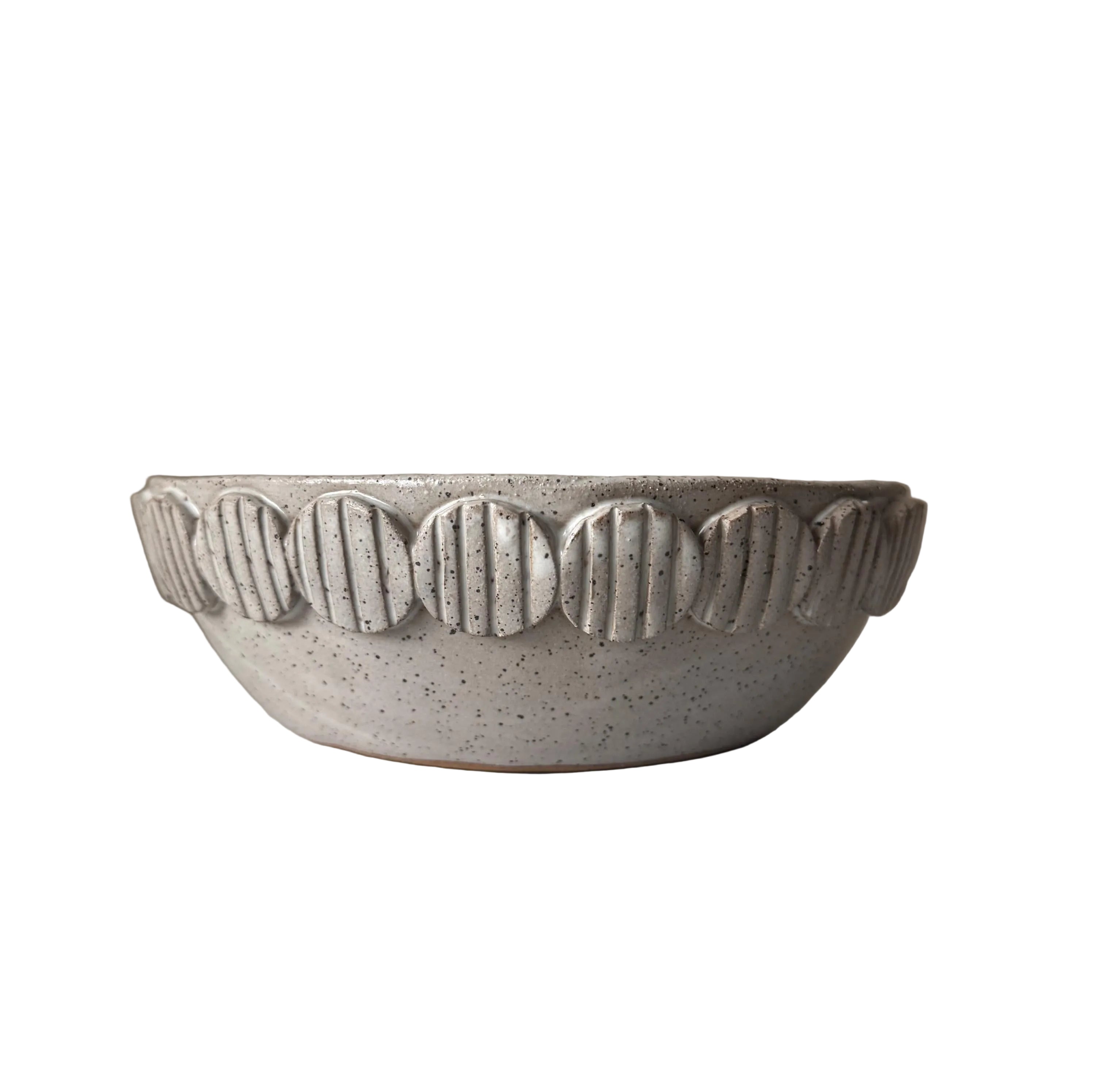 Handmade Ceramic Bubbles Bowl, Speckle Ivory Glaze, Decorative Accents, 8.5"