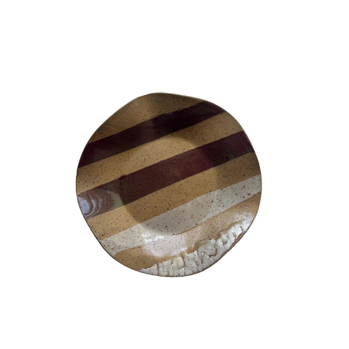 Handmade Decorative Ceramic Wavy Plate in White/Raspberry Painterly Stripe, 7" - Bordeaux Ceramics
