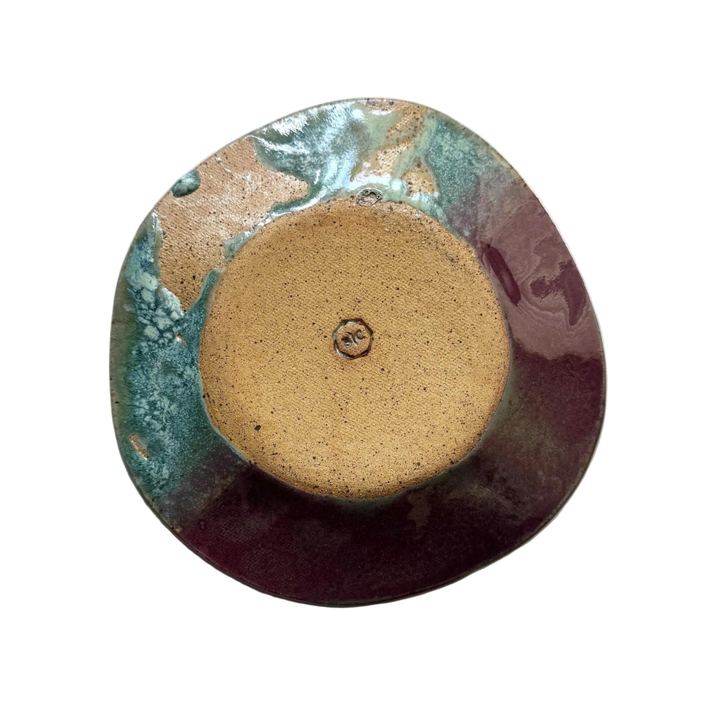 Handmade Decorative Ceramic Wavy Plate in Seafoam/Raspberry Check, 6.75" - Bordeaux Ceramics