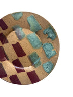 Handmade Decorative Ceramic Wavy Plate in Seafoam/Raspberry Check, 6.75" - Bordeaux Ceramics
