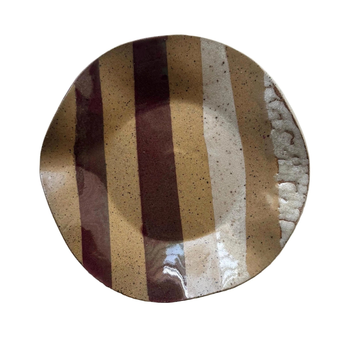 Handmade Decorative Ceramic Wavy Plate in White/Raspberry Painterly Stripe, 7" - Bordeaux Ceramics