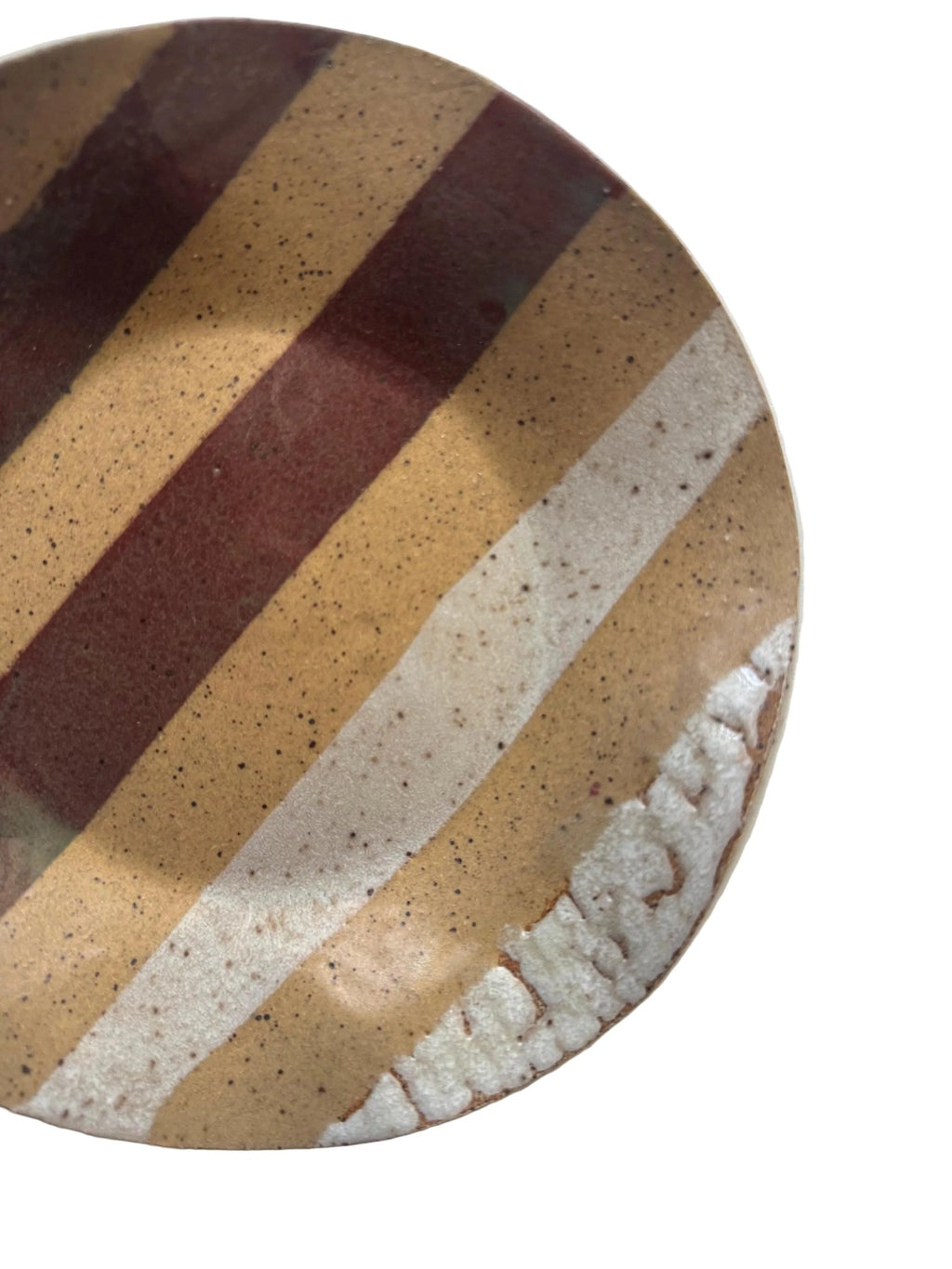 Handmade Decorative Ceramic Wavy Plate in White/Raspberry Painterly Stripe, 7" - Bordeaux Ceramics