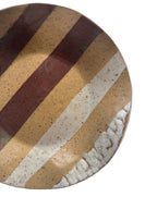 Handmade Decorative Ceramic Wavy Plate in White/Raspberry Painterly Stripe, 7" - Bordeaux Ceramics