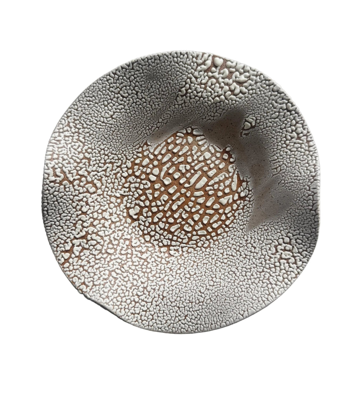 Handmade Ceramic Decorative Wavy Bowl in White Crawl Speckle, 8.5" - Bordeaux Ceramics