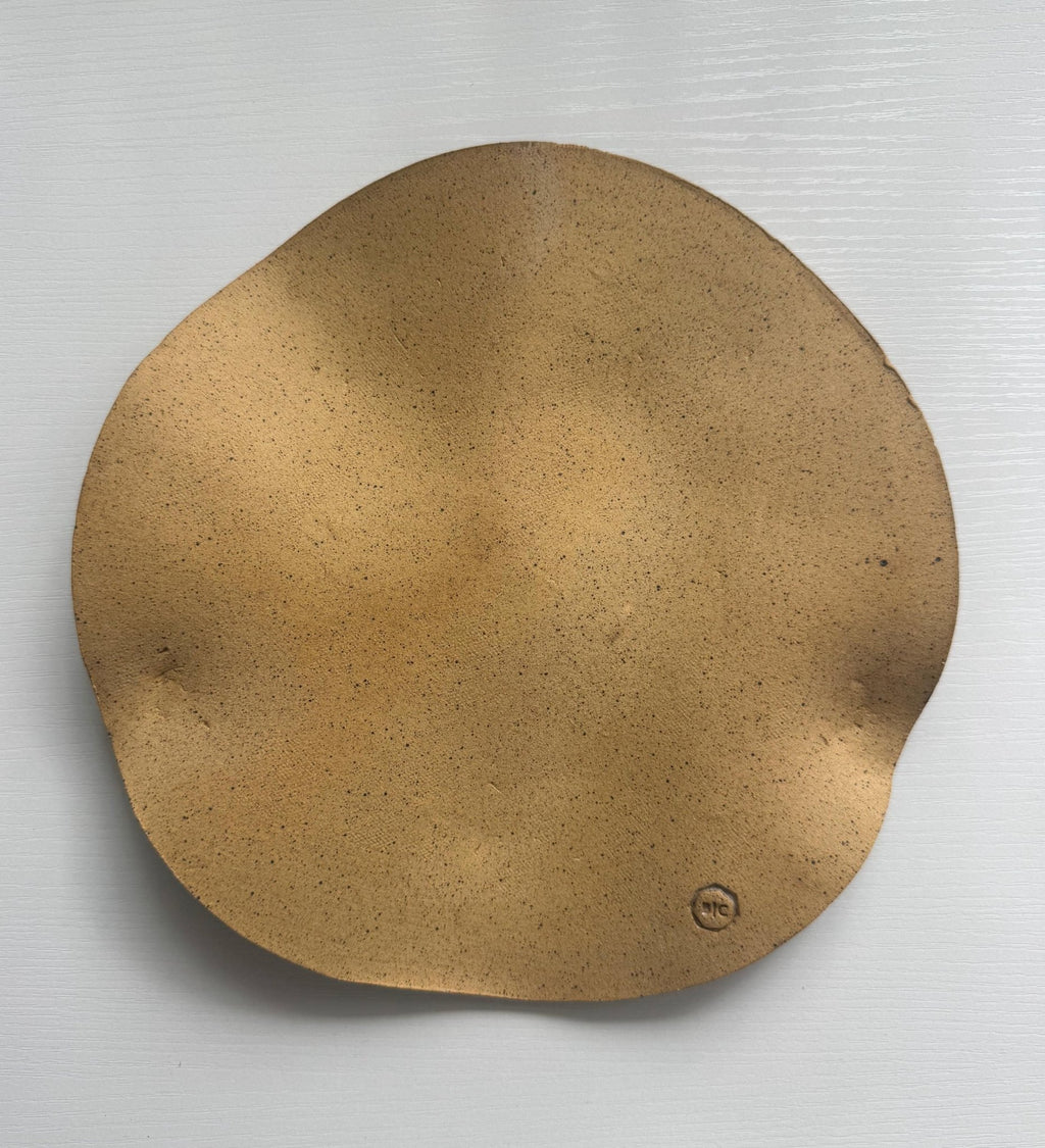 Handmade Round Wavy Platter in Natural/White Color Block Glaze, 10" - Bordeaux Ceramics