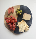 Handmade Round Wavy Platter in Natural/Black Color Block Glaze, 10" - Bordeaux Ceramics