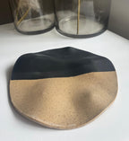 Handmade Round Wavy Platter in Natural/Black Color Block Glaze, 10" - Bordeaux Ceramics