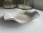 Handmade Ceramic Decorative Wavy Bowl in White Crawl Speckle, 8.5" - Bordeaux Ceramics