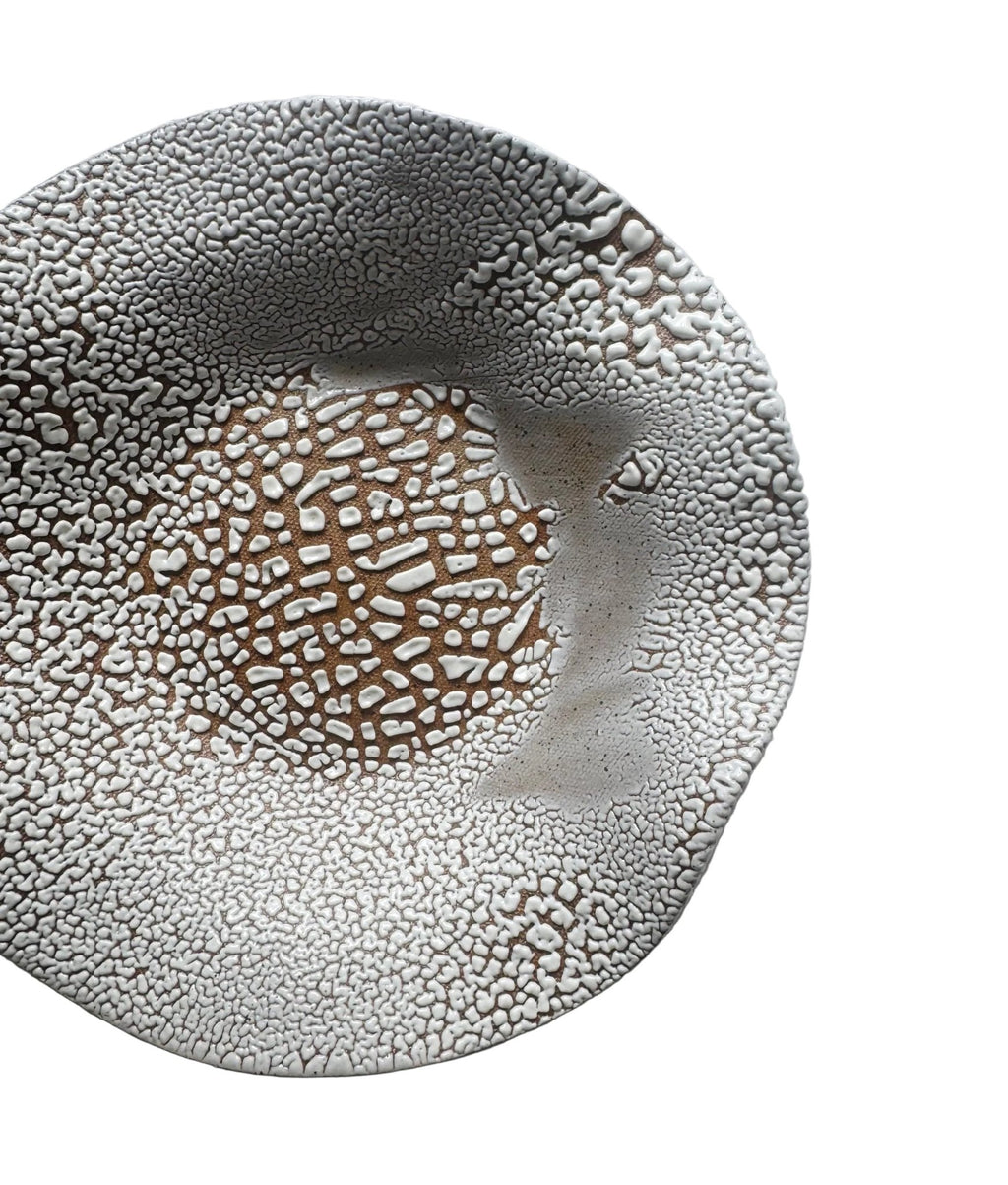 Handmade Ceramic Decorative Wavy Bowl in White Crawl Speckle, 8.5" - Bordeaux Ceramics