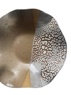 Handmade Ceramic Decorative Wavy Bowl in White Crawl/Natural Speckle Color Block, 11" - Bordeaux Ceramics
